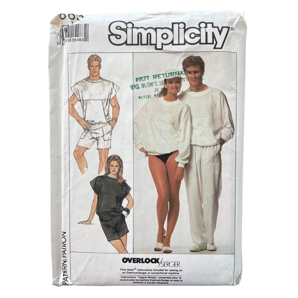80s Simplicity 8631 Sewing Pattern Size XL Unisex Top Pants Or Shorts 1988 UNCUT